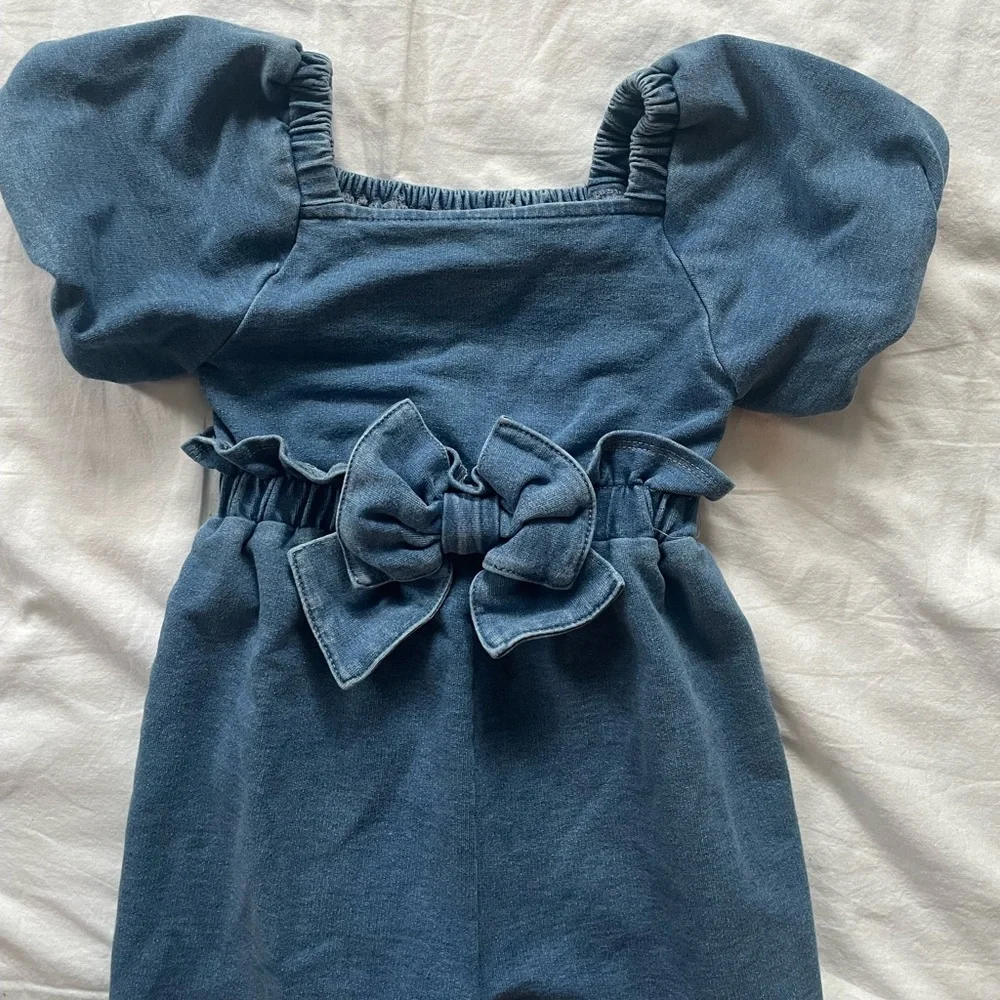 Habitual Kids Denim Like Romper with Ruffles and Bow 18 Months - Picture 3 of 8